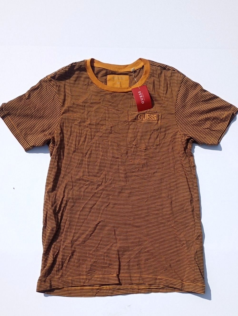 Men’s XS Guess Los Angeles Gold Striped Crew Neck Logo Casual Cotton T-Shirt NWT